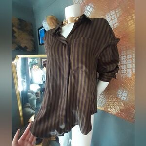 Zara Nwt Striped Satin Button Down Shirt